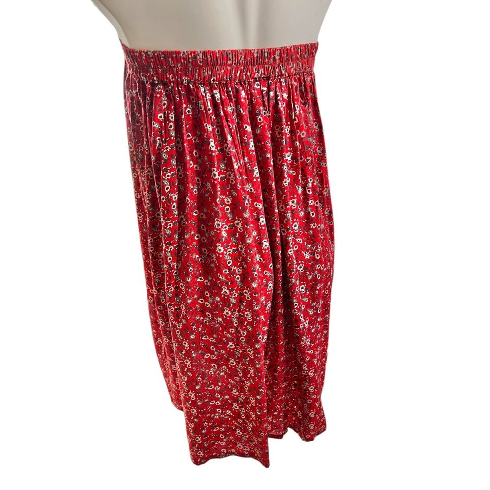 Dalin Women’s Skirt L Rayon Elastic Waist Dress Red Floral Tassel Tie Front - Picture 12 of 15
